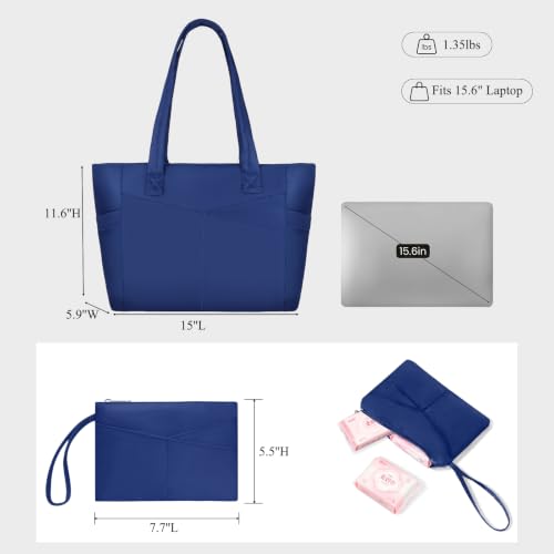 Image of CTWWFS Large Tote Bag for Women with Zipper, Nylon Lightweight Work Tote with 15.6 inch Laptop Sleeve, Nurse Bag for Work College