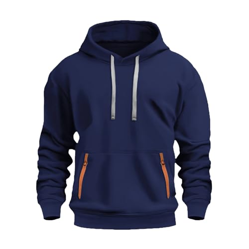Mens Fashion Athletic Hoodies Long Sleeve Casual Sweatshirt with Pocket Drawstring Gym Hooded Shirt with Kanga Pocket