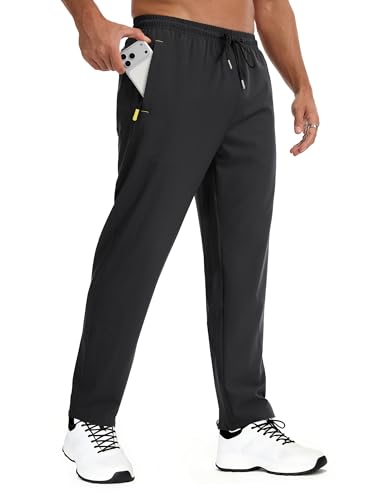 Peakwell Mens Lightweight Hiking Pants Quick-Dry Outdoor Sweatpants Workout with Zipper Pockets Black Large
