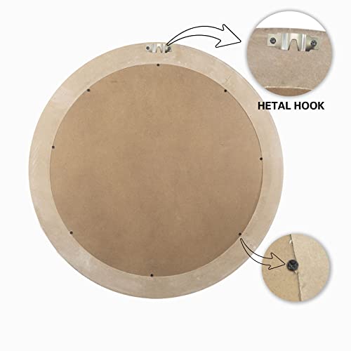 Opnons Rustic Farmhouse Wooden Circle Mirror - Ideal For Entryway, Hallway, Living Room, And Bathroom Decor - 30 Inch Diameter, Wall-Mounted Mirror #TOP6