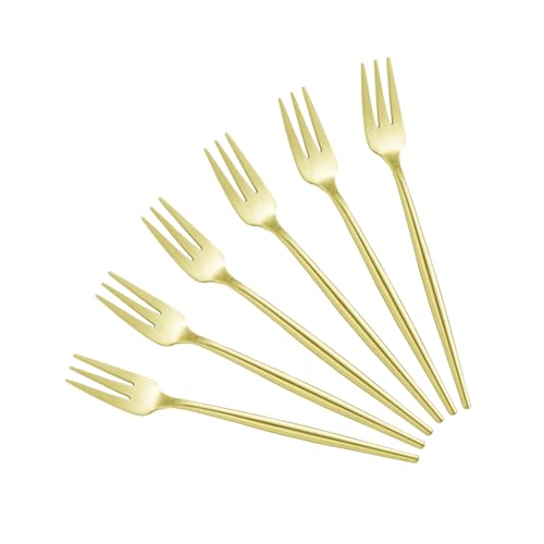 Oishia デザートフォーク ケーキフォーク フルーツフォーク 6本 14cm 中空柄 軽量 可愛い おしゃれ 18-8ステンレス 艶消し 食洗機対応 シャンパンゴールド