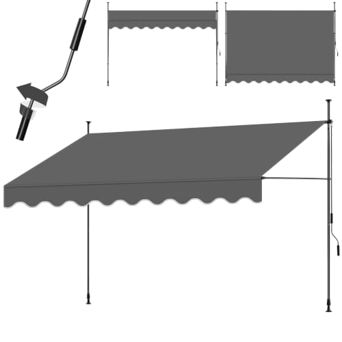 tectake® Tenda da Sole a Morsetto con Manovella, Altezza e Inclinazione Regolabile, Telo Impermeabile e Resistente ai Raggi UV, Ideale per Balcone e Terrazzo, 350x180cm - Nero/Grigio