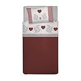 pensieri delicati completo letto singolo, flanella 100% cotone caldo e morbido, completo lenzuola 1 piazza 90x200 cm, include lenzuolo sotto, sopra e 1 federa, made in italy, fantasia scoiattolo rosso