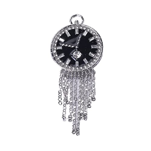 Broche d'horloge en strass et chaîne à pompon pour costume