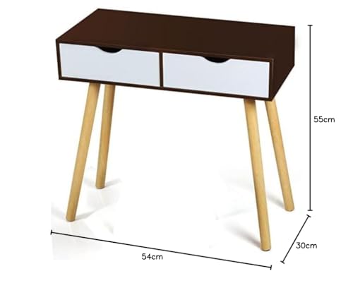 Image of Nightstand Mid-Century Modern Bedside Table with Solid Wood 4 Legs Practical End Side Table Engineered Wood Desk with 2 Storage Drawers for Small Space Black and White