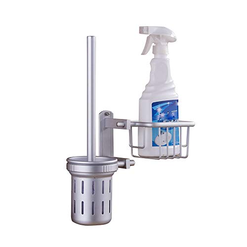 Aluminum Toilet Brush Set with Shelf & Basket - Stylish Bathroom Accessories, Toilet Brush Holder for Easy Cleaning, Modern Design for Home & Office Use