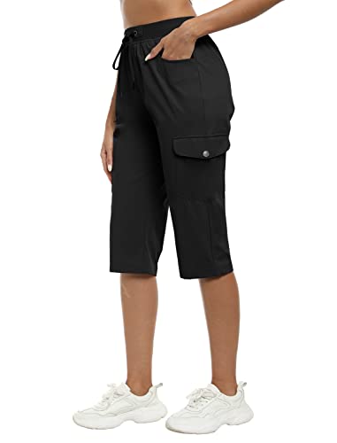 MoFiz Lightweight Ice Cool Capri Pants for Women with Zipper Pockets