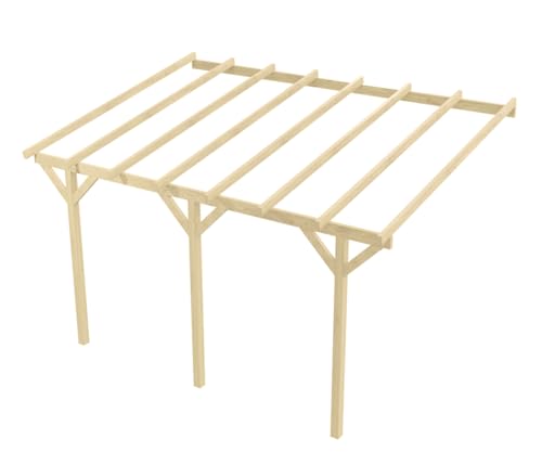 Wood&Play - Carport Überdachung - Einzelcarport aus Holz mit Dacheindeckung - Abstellplatz Holz Pavillon - KVH Holzkammer - Wandmontage - 420x600x300cm - Gerader Stoß Wood&Play - Carport Überdachung - Einzelcarport aus Holz mit Dacheindeckung - Abstellplatz Holz Pavillon - KVH Holzkammer - Wandmontage - 420x600x300cm - Gerader Stoß