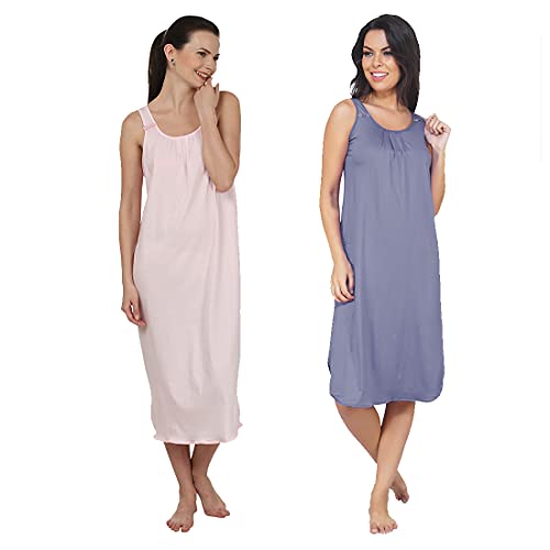 Image of BLAZON Women's Cotton Hosiery Solid Maxi Nighty Slip (Pack of 2) Available Sizes: S, M, L, XL, 2XL, 3XL, 4XL, 5XL