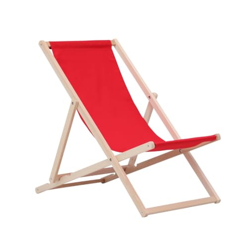 BAS Chaise Longue Pliante en Bois de Hêtre Massif – 3 Positions Réglables, Tissu Oeko-TEX, Jusqu’à 120 kg (1, Rouge)