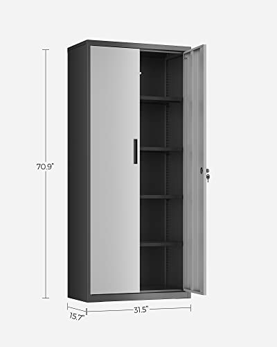 Songmics Garage Cabinet, Metal Storage Cabinet With Doors And Shelves, Office Cabinet For Home Office, Garage And Utility Room, Silver And Black Uomc015S01 #TOP2