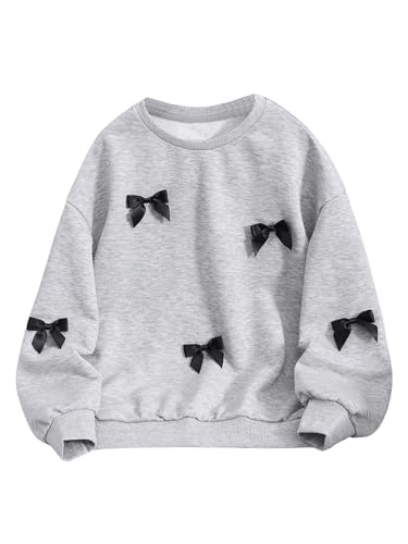 Girl's Bow Sweatshirt Drop Shoulder Cute Shirt Crewneck Long Sleeve Pullover Tops