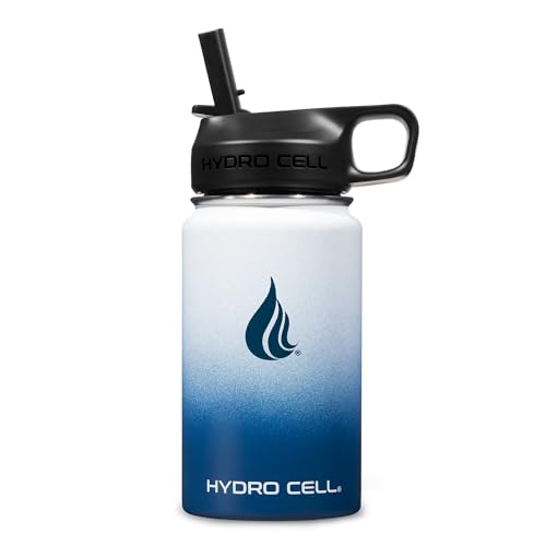 Image of HYDRO CELL Stainless Steel Insulated Water Bottle with Straw - For Cold & Hot Drinks - Metal Vacuum Flask with Screw Cap and Modern Leakproof Sport Thermos for Adults (Navy /White 14oz)