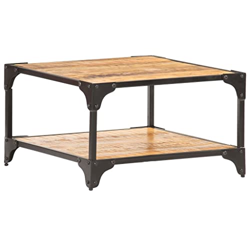 Industrial Solid Mango Wood Coffee Table with Iron Base, Unique