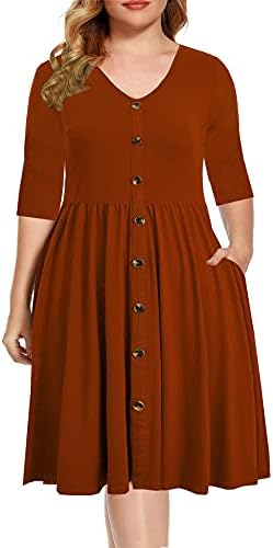 BEDOAR Women’s Casual Plus Size Dress V-Neck Knee-Length A-Line Party Cocktail Swing Dress with Pockets