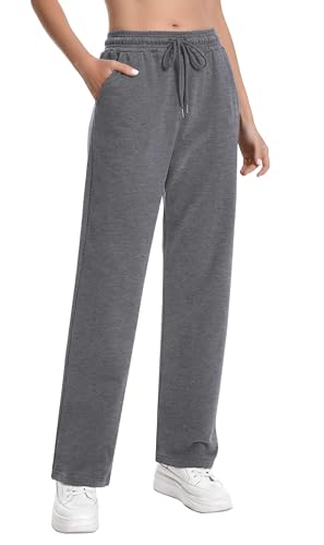 YLDUJ AMUM Ladies Invierno Cotton Straight Leg Sports Knit Pants Soft and Absorbent Jogger Gym Sweatpants with Pockets and Drawstring Dark Flower Gray XL