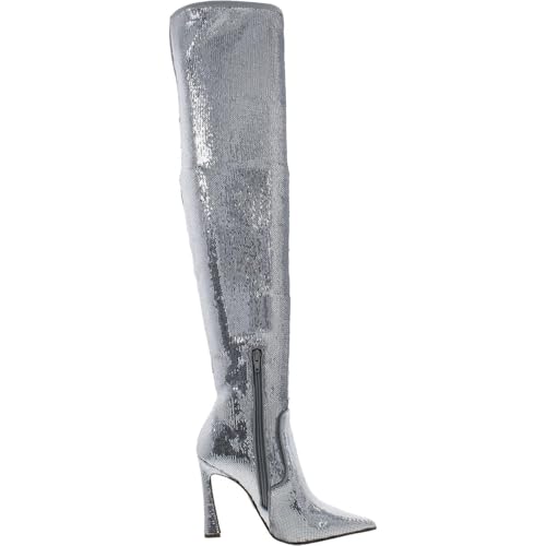 Steve Madden Women's Laddy Over-the-Knee Boot, Silver Sequin, 6.5