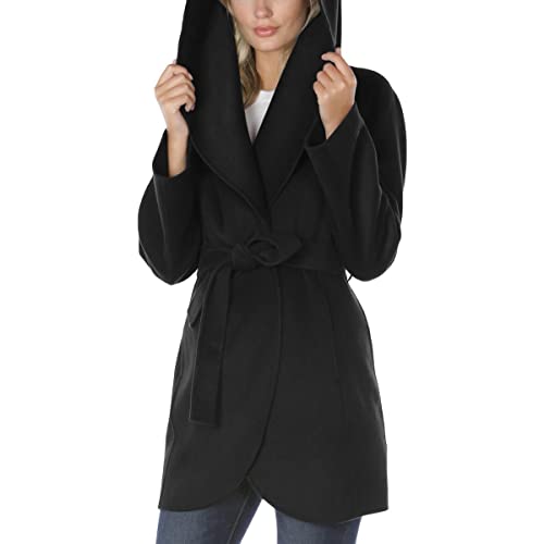 Image of TAHARI Womens Double-faced Luxury Soft Wool Blend Peacoat Removable Belt Wool Coat Oversized Collar