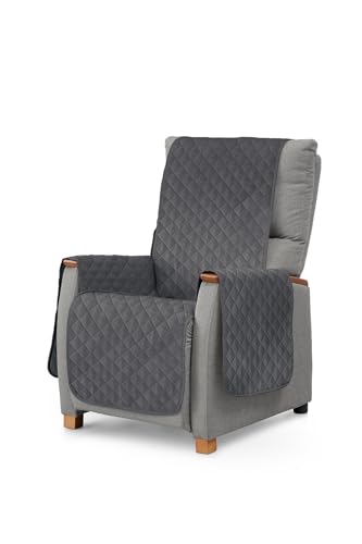 Textilhome Funda Sofá Circus   1 Plaza   Cubre Sillón Relax Reclinable y Orejero Reversible | Protector Acolchado, Lavable y Resistente contra Manchas, Arañazos y Desgaste – Color Gris