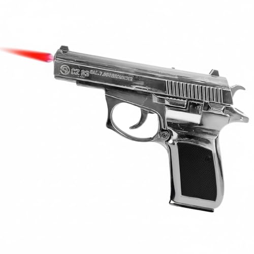 Image of Gun Gas Lighter | 7.65 cm Pistol Shaped Heavy Metal Body | Pull Back Flame Lighter with Stand & Holster|Model CZ-83 (Brown)