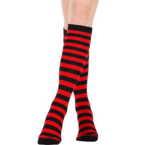 Image of DOOVID Casual Knee High Socks for Women Tube Socks Elasticity Athletic Socks Thin Stripe Knee High Stockings