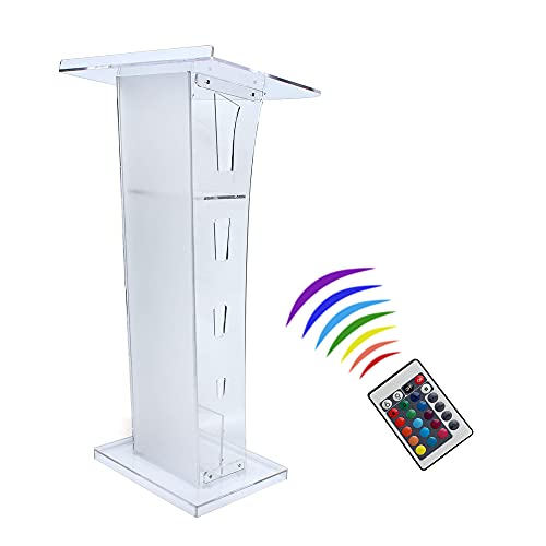 Maryaz Leggii e podi Acrilici, Stand Leggio Podio, Leggio Pulpito Scrivania con Telecomando a LED, per Conferenze Classe e Scuola - 7 Colori (Dimensioni 60×40×110 CM)