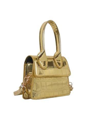 GORGLITTER Women's Crocodile Embossed Mini Square Bag Metallic Top Handle Crossbody Handbag Flap Clutch Bags