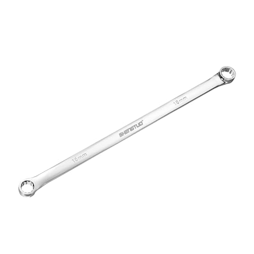 Image of HARFINGTON Double End Box Wrench 16 x 18 mm Metric 12 Point 0 Degree Offset Extra Long Double End Box Ratcheting Wrench CR-V Polished Long Spanner Tools for Repairs