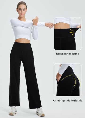 Libin Damen Thermohose Winter Yogahose Weite Fleece Gefütterte Hohe Taille Freizeithose Jogginghose mit Taschen Warme Straighthose Sporthose Trainingshose, Schwarz L