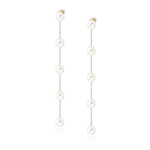 Long Pearl Earrings for Women 925 sterling silver Pearl Dangle Earrings Hypoallergenic Elegant Wedding Pearl Drop Earrings for Bridal Christmas Gift