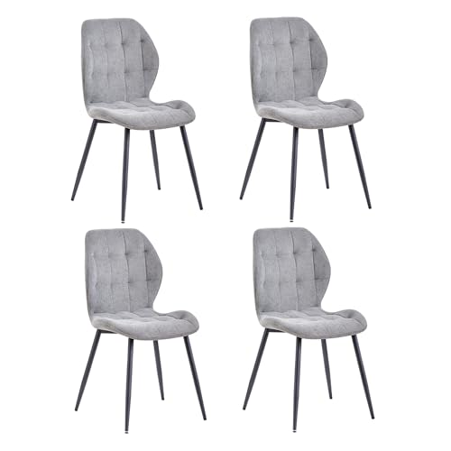 GrandCA HOME Juego de 4 Sillas de Comedor, Silla de Cocina Apilable, Silla de Comedor Tapizada Moderna con Patas de Metal Negro para Sala de Estar, Comedor, Cocina, Dormitorio - Gris Oscuro