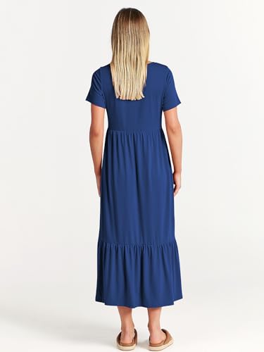 Image of ANRABESS Womens 2026 Summer Casual Maxi Dress A line Tiered Flowy Short Sleeve Crewneck T Shirt Beach Travel Long Dresses