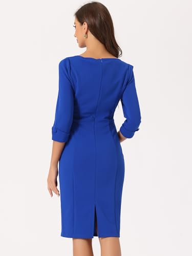 Image of Allegra K Work Dress for Women 3 /4 Sleeve Boat Neck Back Slit Sheath 2026 Professional Bodycon Business Casual Dresses
