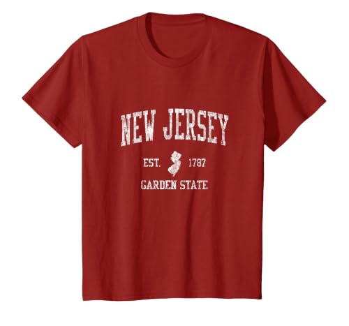 Retro New Jersey NJ Vintage Sports Design T-Shirt, Youth, Cranberry Red, 3T