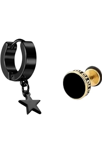 Star Dangler and Stud Earrings Pair for Men and Women, Unisex Punk & Fashion Jewelry, Silver Stainless Steel Hoop and Dangle Earrings-image-40