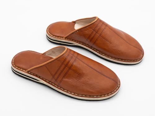 Moroccan babouche shoe | Leather slipper | Unisex Handmade Babouches slippers Dyed With Natural Color | babouche men | babouche women (43 EU, Camel)2