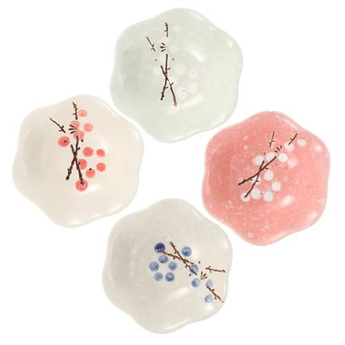 Cabilock 4 piezas Cuencos de para Salsas con Diseño Floral Pintado Mano Resistentes y Decorativos para Condimentos Cocina y Sushi