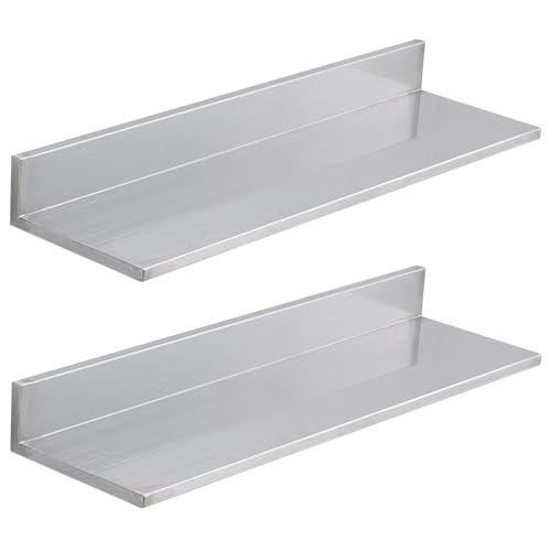 FINEUNAN Edelstahl Wandregal, Regal Wand 2 Stück, Schweberegal Silber 100cm Länge, schwimmender Boden Hängeregal für Wohnzimmer, Küche, Büro, Badezimmer