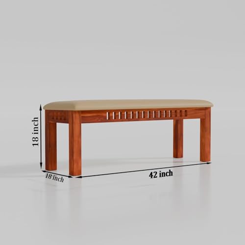 Image of AADITYA WOODS Sheesham Wood 6 Seater Dining Table Set with Chairs & Bench for Living Room Home | Wooden Dining Table Set for Office Restaurant Dining Room Set-57x35x30 inch (Honey kB1, 6 Seater)