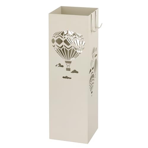 Baroni Home Portaombrelli Design Moderno Porta Ombrelli in Metallo con Mongolfiere 2 Gancini e Vaschetta Scolapioggia Rimovibile 16X16X49 cm, Bianco