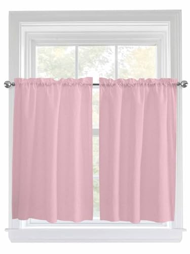 Epetloutys 2 Panels Rod Pocket Curtains, Solid Pink Home Decor