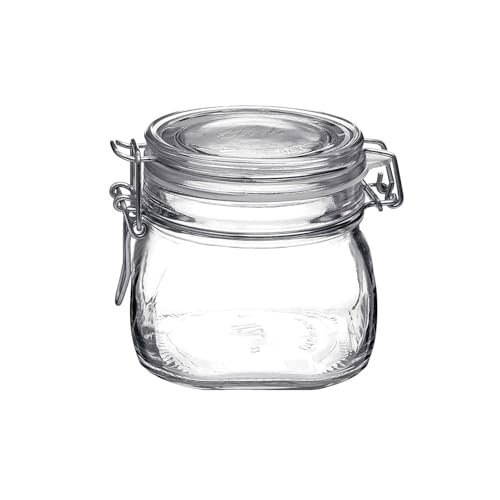 Bormioli Rocco Fido 17.5 Ounce Glass Storage Jars: Airtight Hinged Lid With Leak Proof Gasket, Wide Mouth Food Container - For Zero Waste Air Tight Preserving Jam, Spices, Coffee, Sugar & Herbs