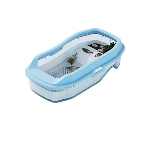 BHJWSA 亀の水槽 飼育箱 亀のケージ 亀の水槽 大型爬虫類飼育箱 軽量 脱走防止 (あお,小さい)