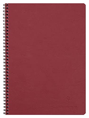 Clairefontaine - Ref 781420C - Age Bag Wirebound Notebook (100 Pages) - A4 Size, Squared Rulings, 90gsm Brushed Vellum Paper, Pocket for Loose Documents - Red Cover