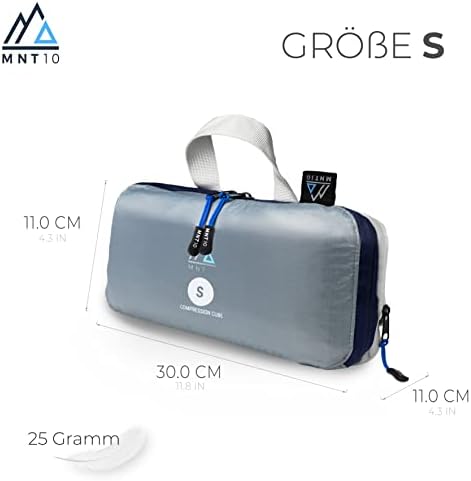 MNT10 Packing Bags with Compression S, M, L, XL I Packing Cubes with Loop as Suitcase Organiser Light Compression Bag for Backpack Clothes Bags as Luggage Organizer for Travel Grey 01 - Grau S