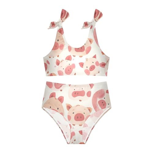 KLL Hand Drawn Cute Pig Heads Girl Two Piece Bikini Sets Quick-Dry Swimsuit Swimming Suits Cute Shoulder Strap3