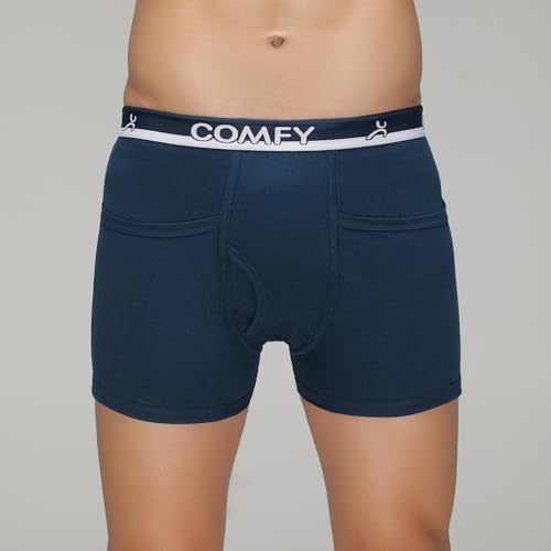 Image of AMUL COMFY Men Cotton Solid Regular-Fit Long Trunk With Pocket Multicolor