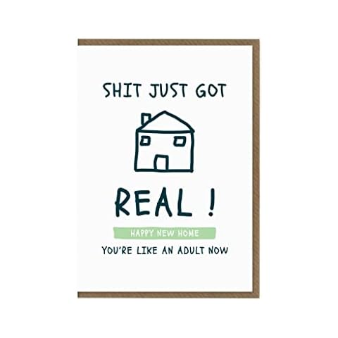 New Home Congratulations Card | Shit Just Got Real | New House Funny Card | 1st Time Homeowner Cover