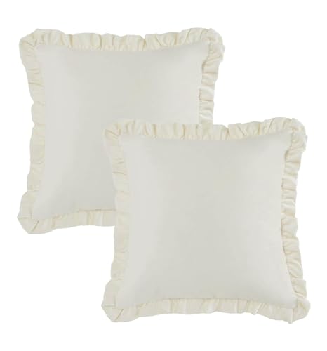Image of Velvet Cream 16x16 Pillow Covers, Set of 2 Decorative Ruffle Cushoin Pillow Covers for Sofa Couch