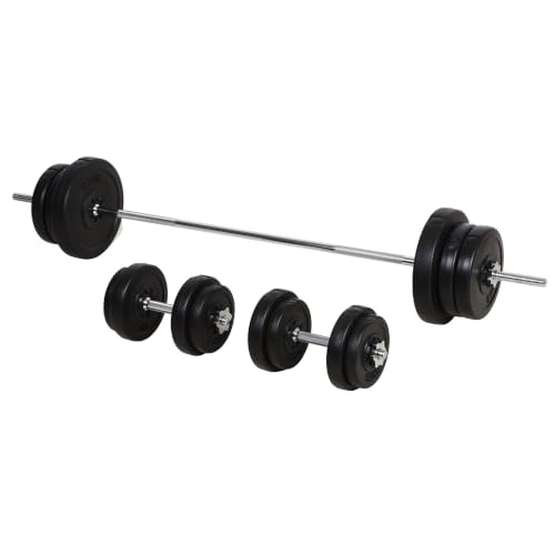 Image of HOMCOM 65kg Adjustable Dumbbells 2-in-1 Barbell Weights Set Knurled Bar